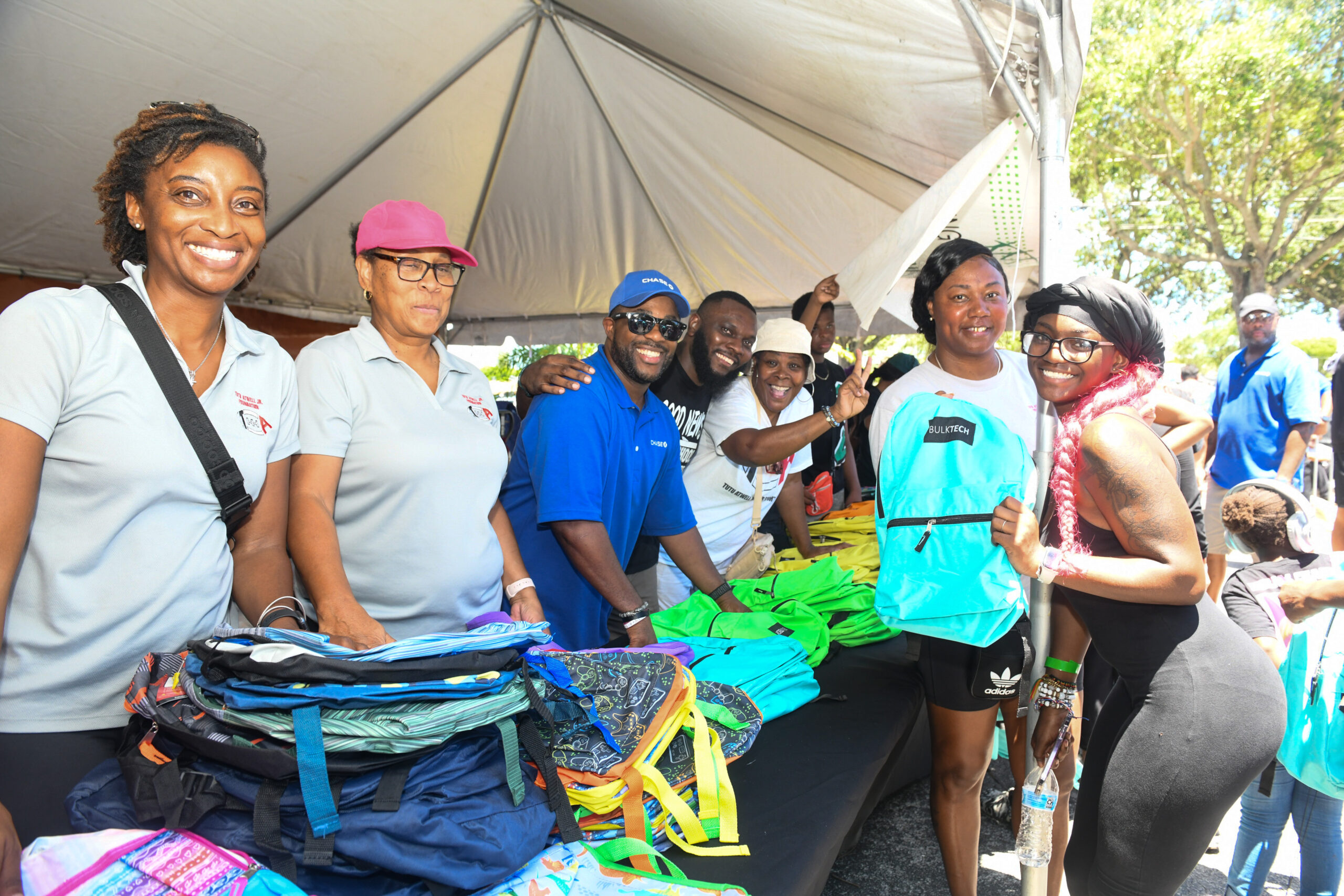 Backpack giveaway community support table