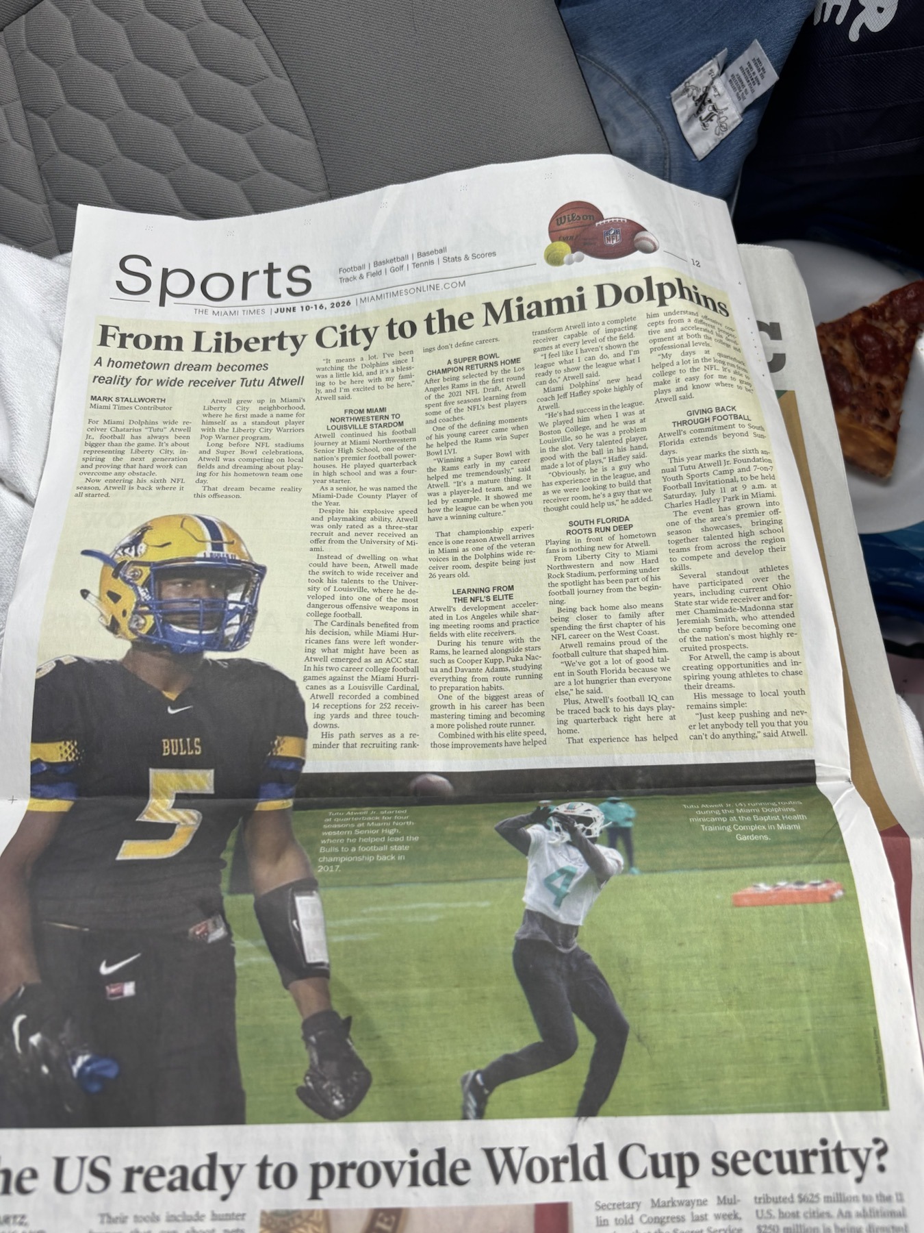 Miami Times sports feature on Tutu Atwell's journey from Liberty City to the Miami Dolphins